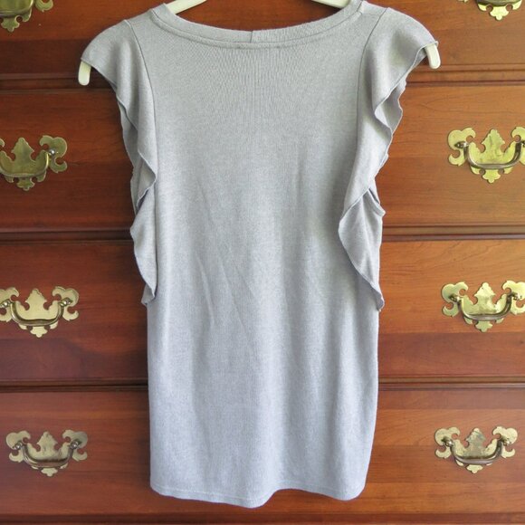 Jun & Ivy XS Light Gray Knit Flutter Sleeve Pocket Top Tee Shirt - Style# 4456 - Picture 2 of 14